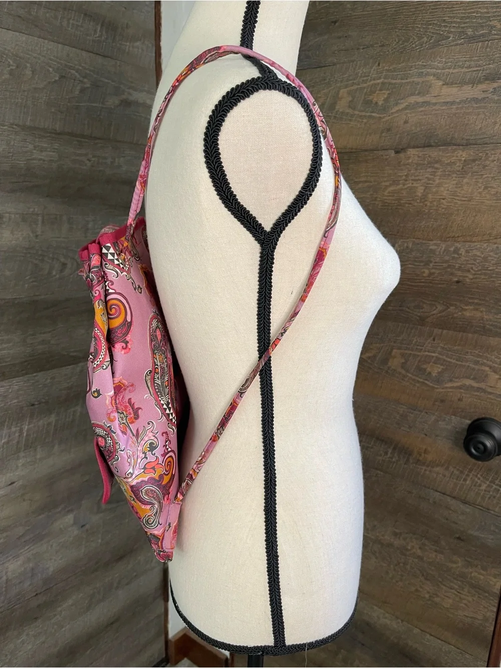 Etro Milano Pink, Red, Ochre, Multi Paisley Print Satin Backpack NWOT